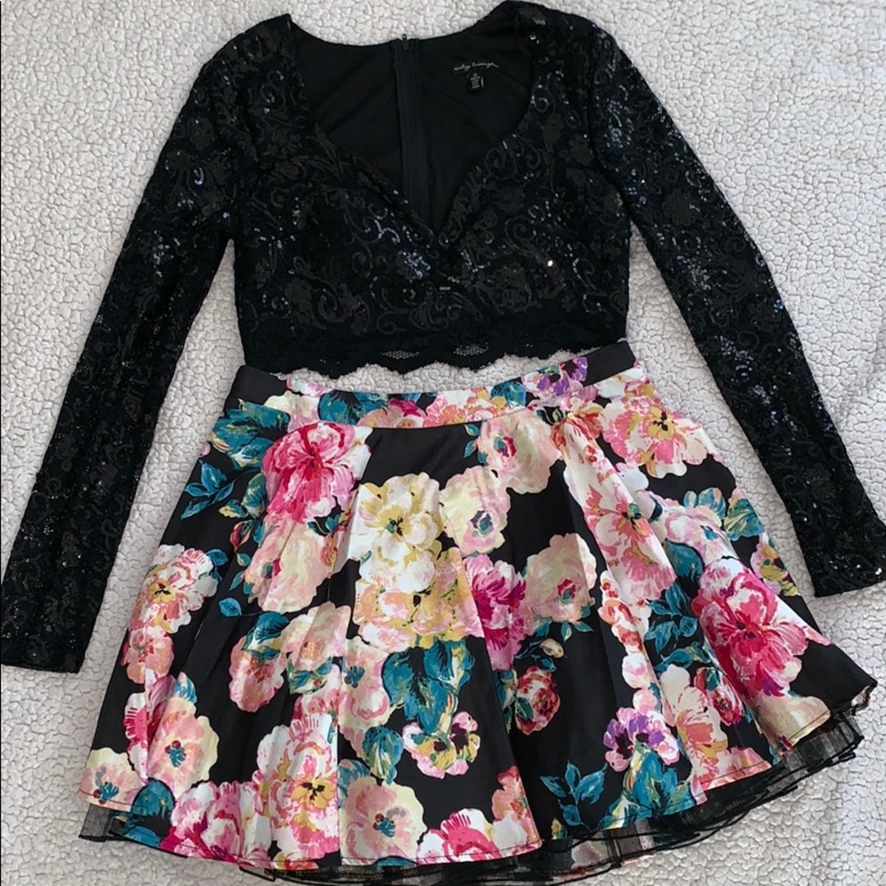 Two Piece Floral Homecoming Dress